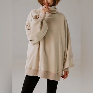 LIT Active Whisper Oversized Turtleneck Sweatshirt Cream pullover mockneck beige